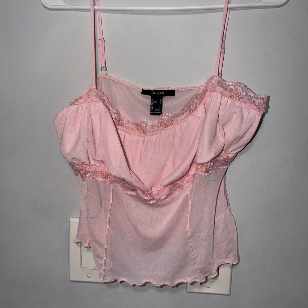 Forever 21 Y2K Style Womens Sparkle Pink Tan Crop Top Size L